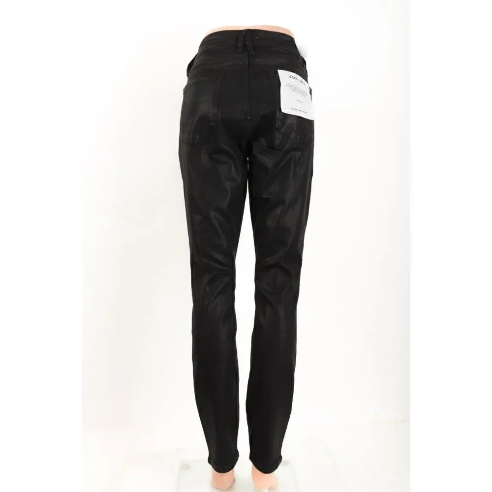 Good American Womans Skinny Sculpting Jeans Sz 14 W 32 Black Coated shimmer NWT